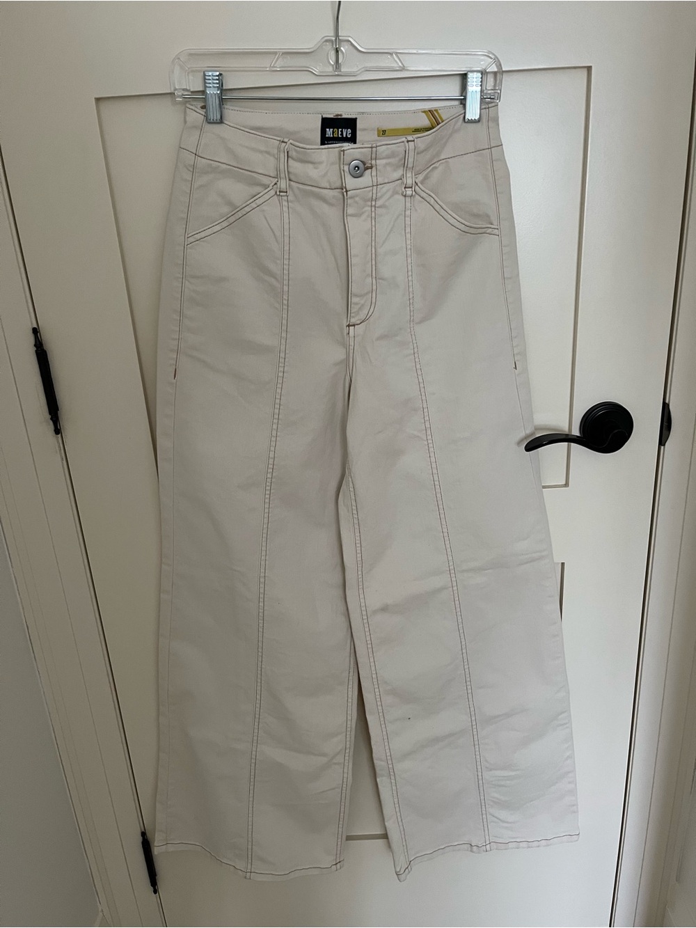 Anthropologie Maeve wide leg full length denim pant in cream
